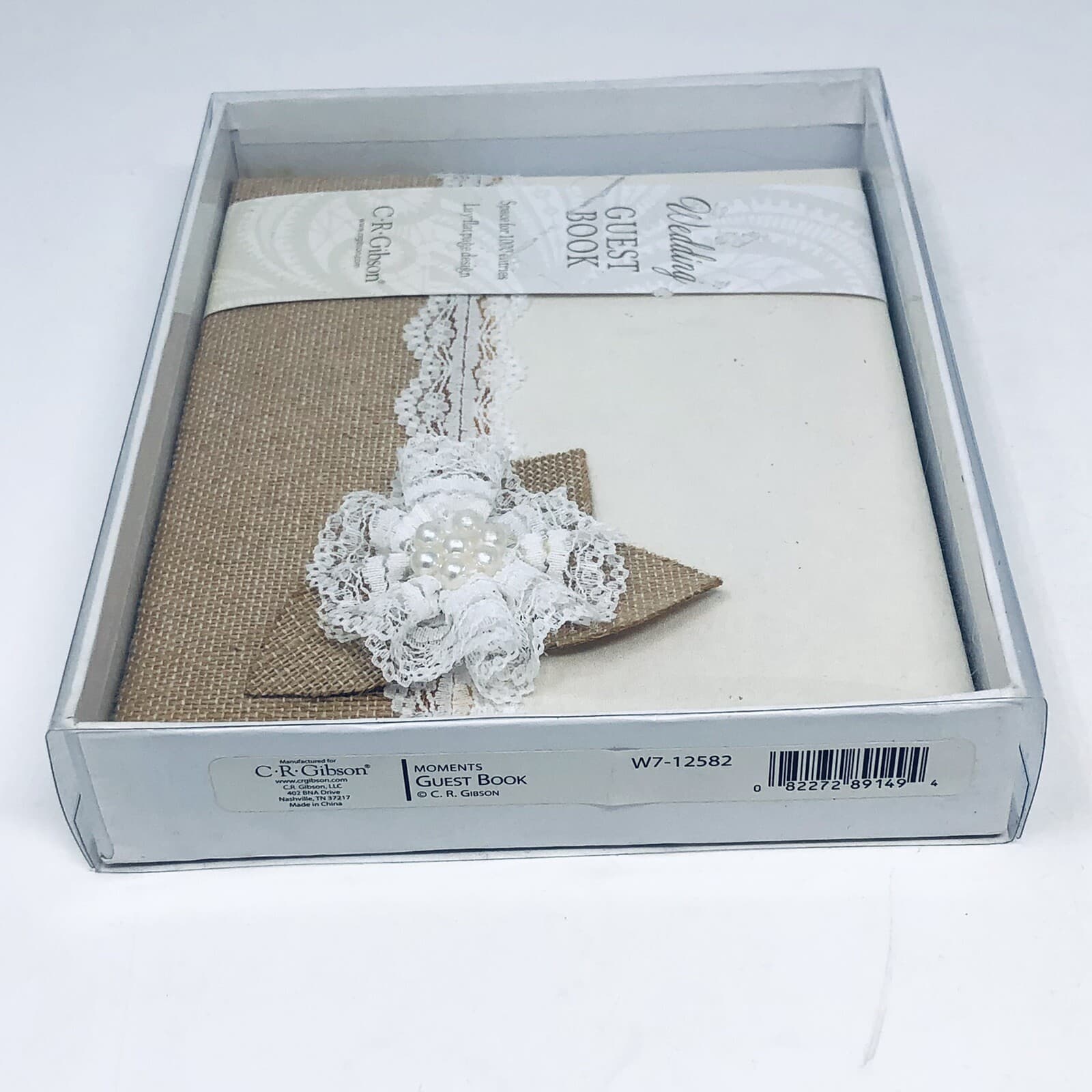 CR Gibson Wedding Guest Book Space for 1000 Entries Ivory Burlap Pearls Lace NIB 4
