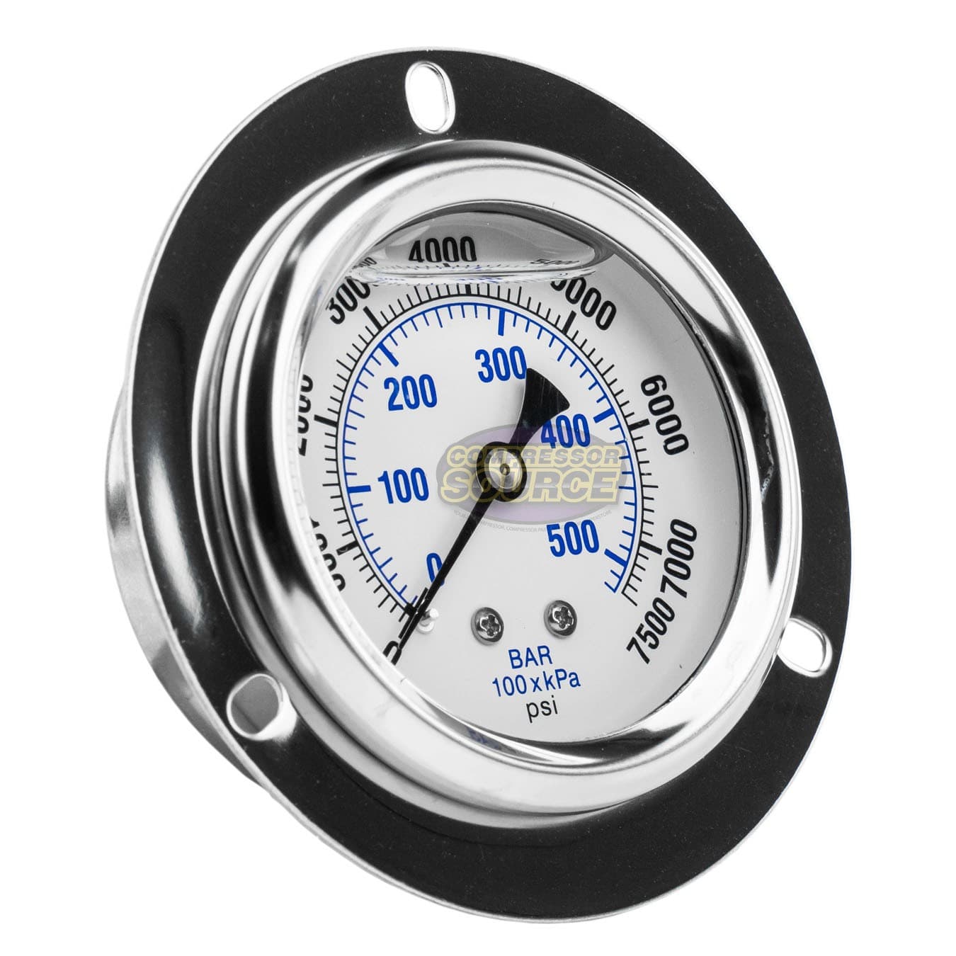 2.5" Liquid Filled Pressure Gauge 0-7500 PSI 1/4" NPT CBM Panel Flush Mount 3