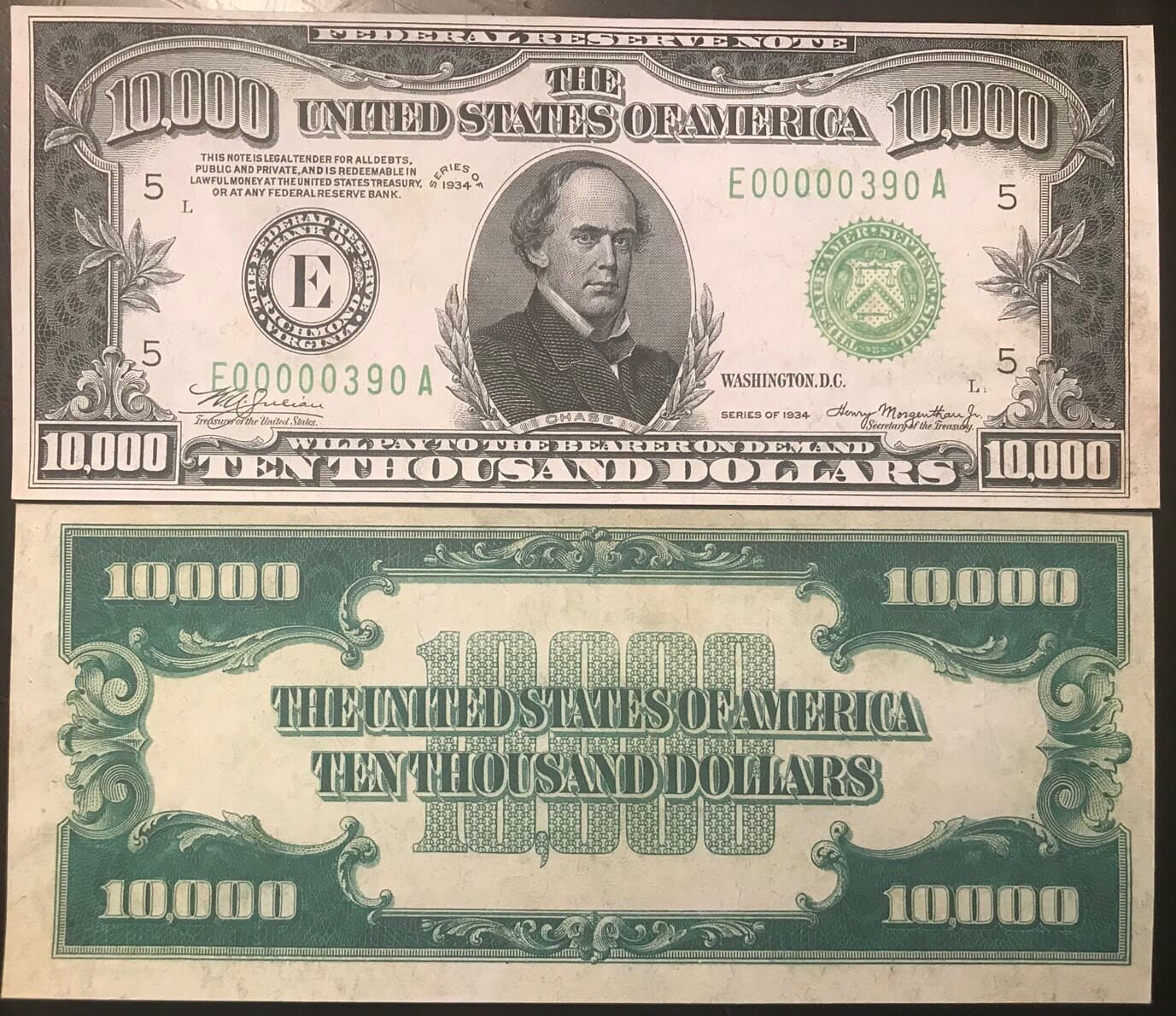 Reproduction 1934 $10,000 Bill Federal Reserve Note Copy USA Read Description!