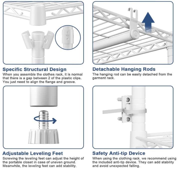 Perchero metálico con estantes, 960 lbs de carga, blanco, gran capacidad. 4