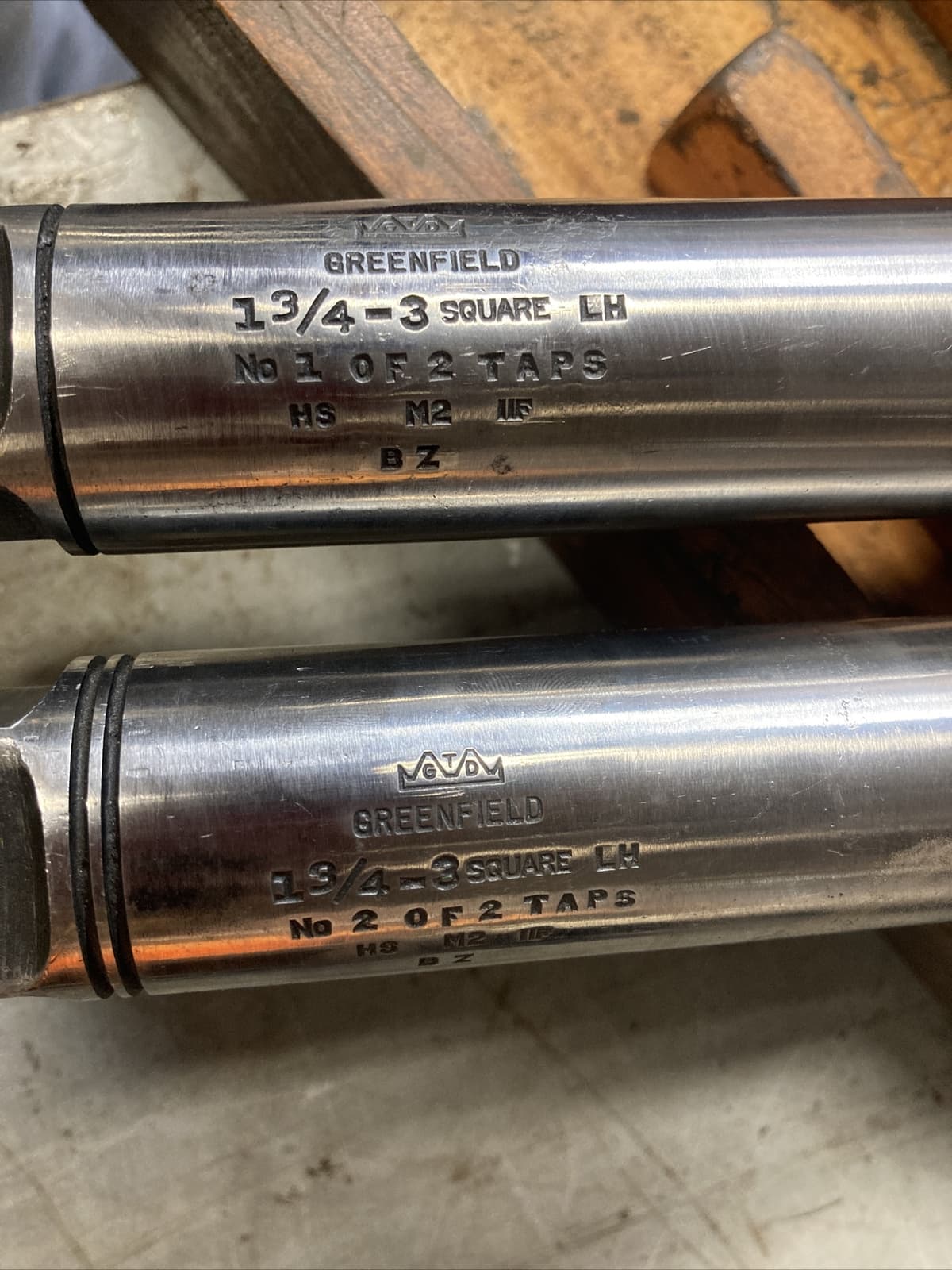 GTD 1-3/4” - 3 Square Thread LH 2pc Tap Set Greenfield Tap Die USA 2