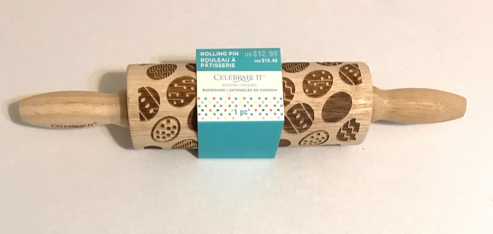 Celebrate It! Easter Eggs Design Engraved Indented Rubberwood Baking Rolling Pin