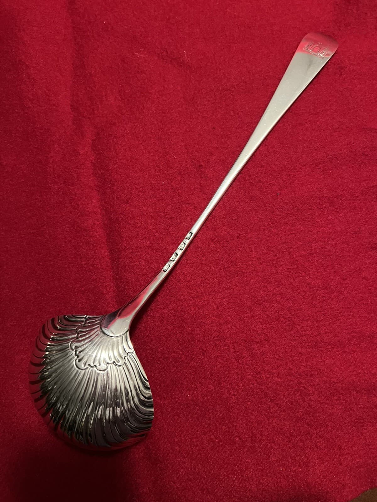 C.1761 Georgian Sterling Silver Crested Hanoverian Soup Ladle Alexander Johnston 4