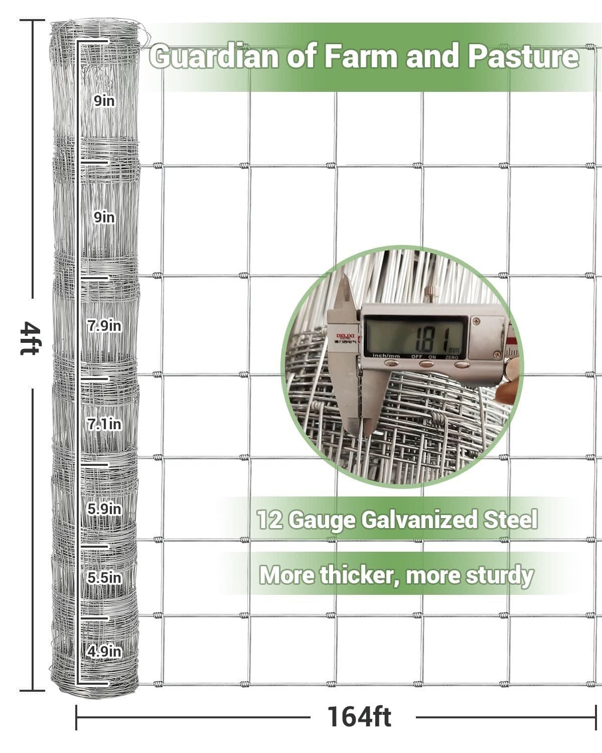 Farm Fence 4ft x 328ft 5ft x 164ft 6ft x 328ft Galvanized Cattle Animal Protect