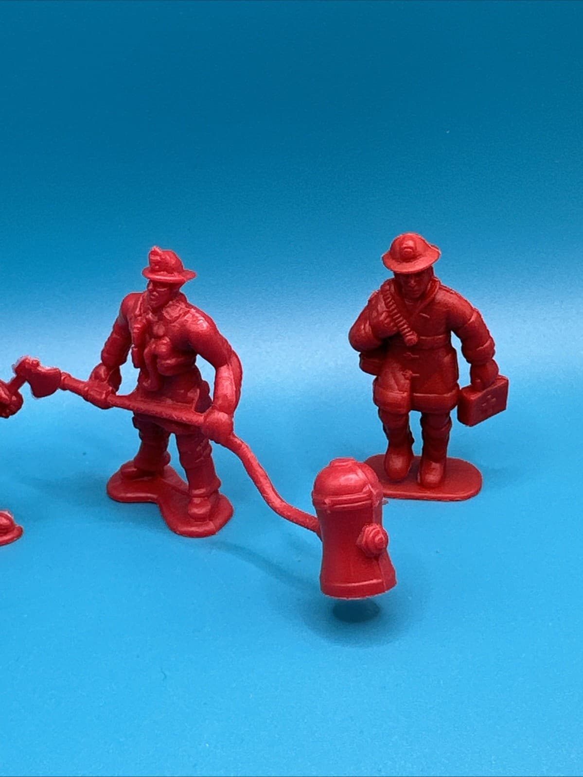 Vintage 3Red Plastic FIREMAN Figures - Lot Red Fireman Figures 3