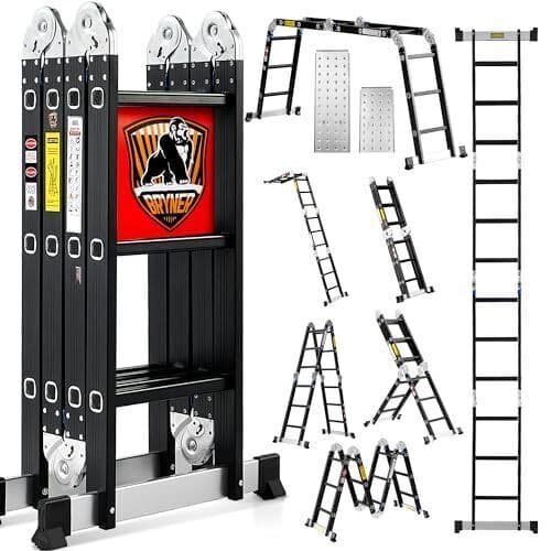 Ladder, Bryner 7 in 1 Multi-Purpose Ladder Aluminium Extension 12Ft Adjustable
