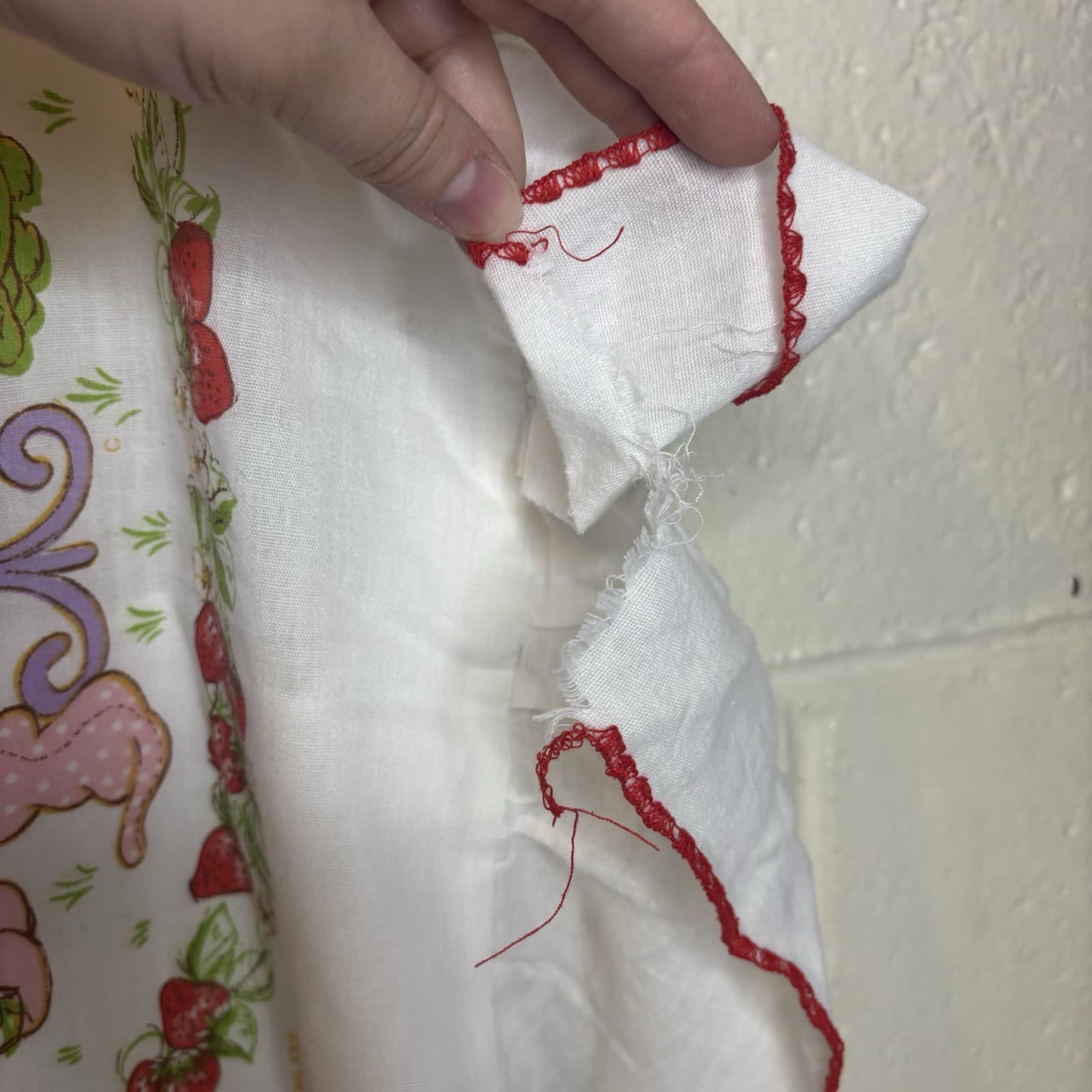 VTG American Greetings Strawberry Shortcake Ruffle Pillow Sham Set 2 White 1980 5