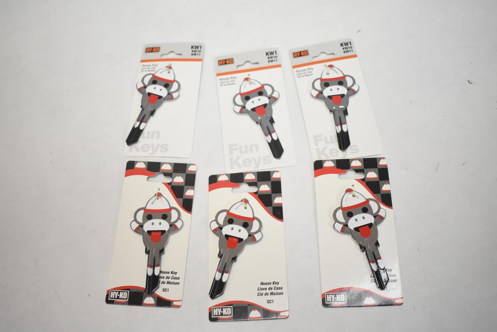 HY-KO Sock Monkey House Key Blanks SC1 KW1 Lot of 6 Fun Keys Schlage Kwikset