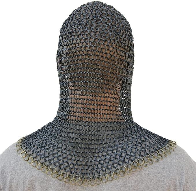 Medieval Warrior Chainmail Two Tone Coif Armor, Black and Gold 18.75 Inches 4