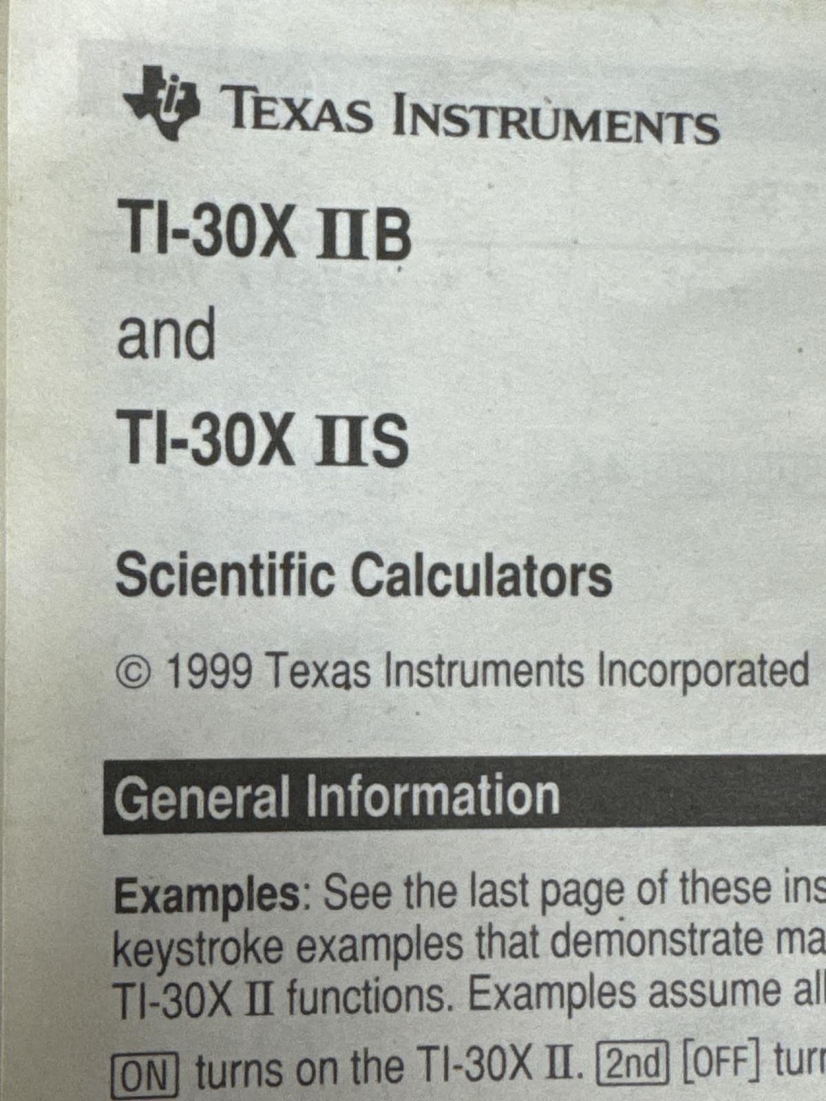 Texas Instruments TI-30X IIB IIS Scientific Calculator Instruction Manual 1999 4