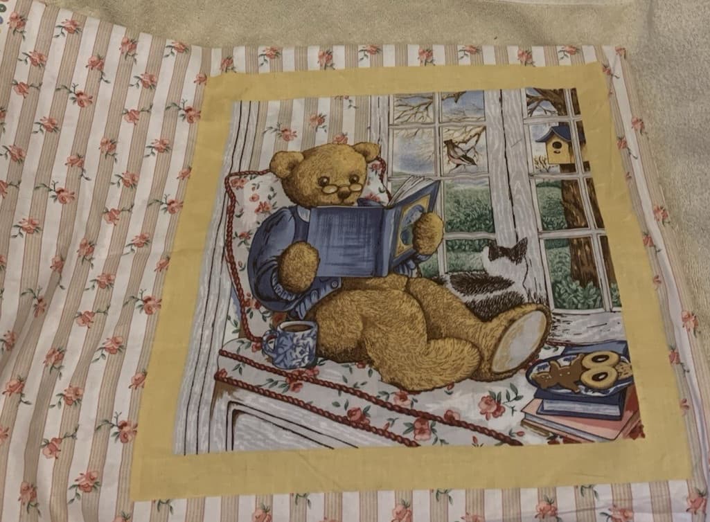 1.28 Yards N Erlanger Blumgart BUNNY & TEDDY BEAR Cotton Pillow Panels 44x46 NEW 6