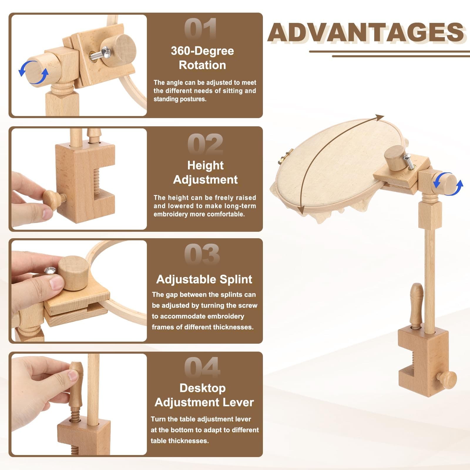 Embroidery Hoop Stand, Adjustable Rotated Beech Wood Cross Stitch Stand Holde... 3