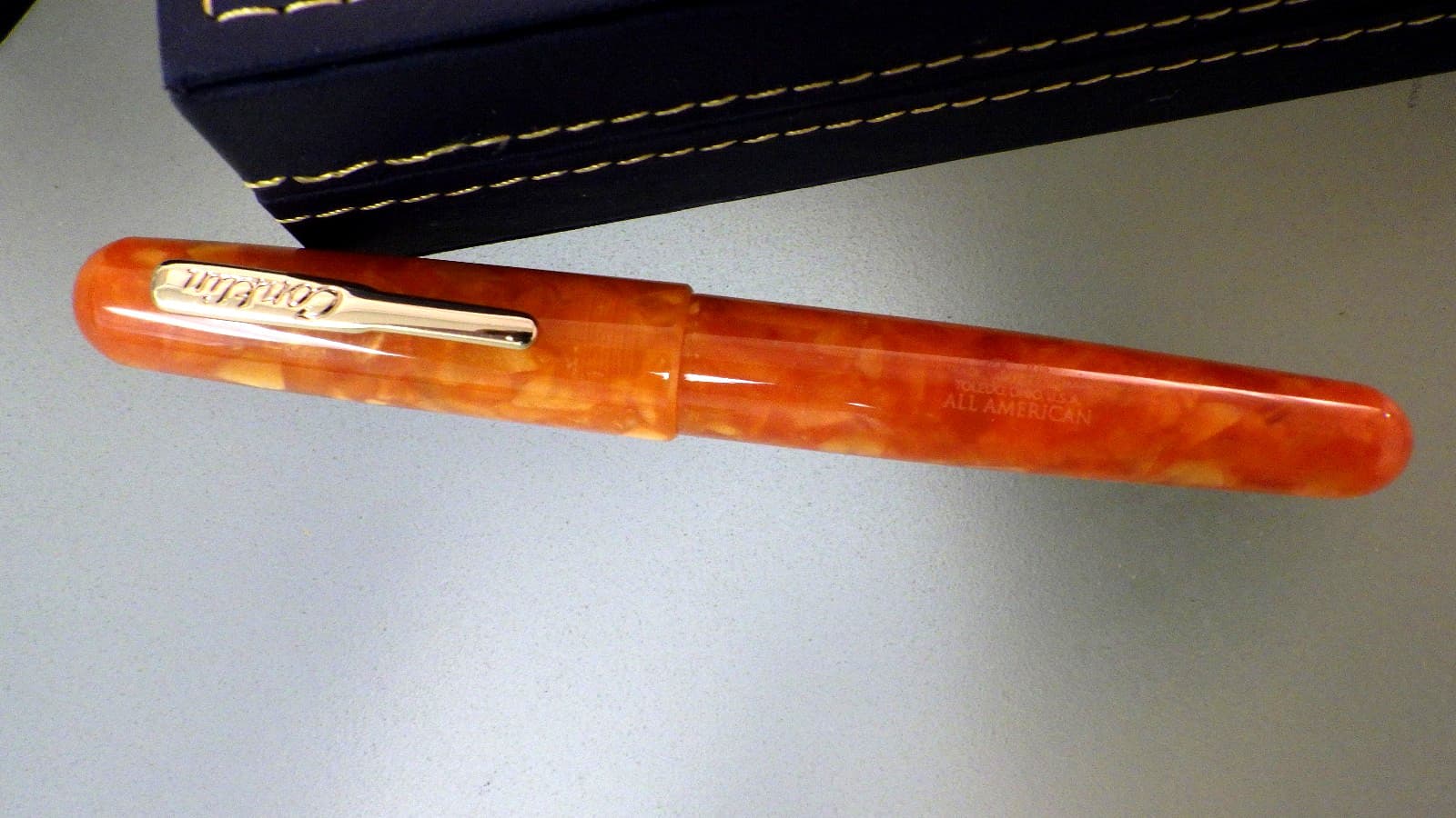 Conklin ALL AMERICAN Fountain Pen w/ BEXLEY 14K Gold Nib in Box *Sunburst Orange 2