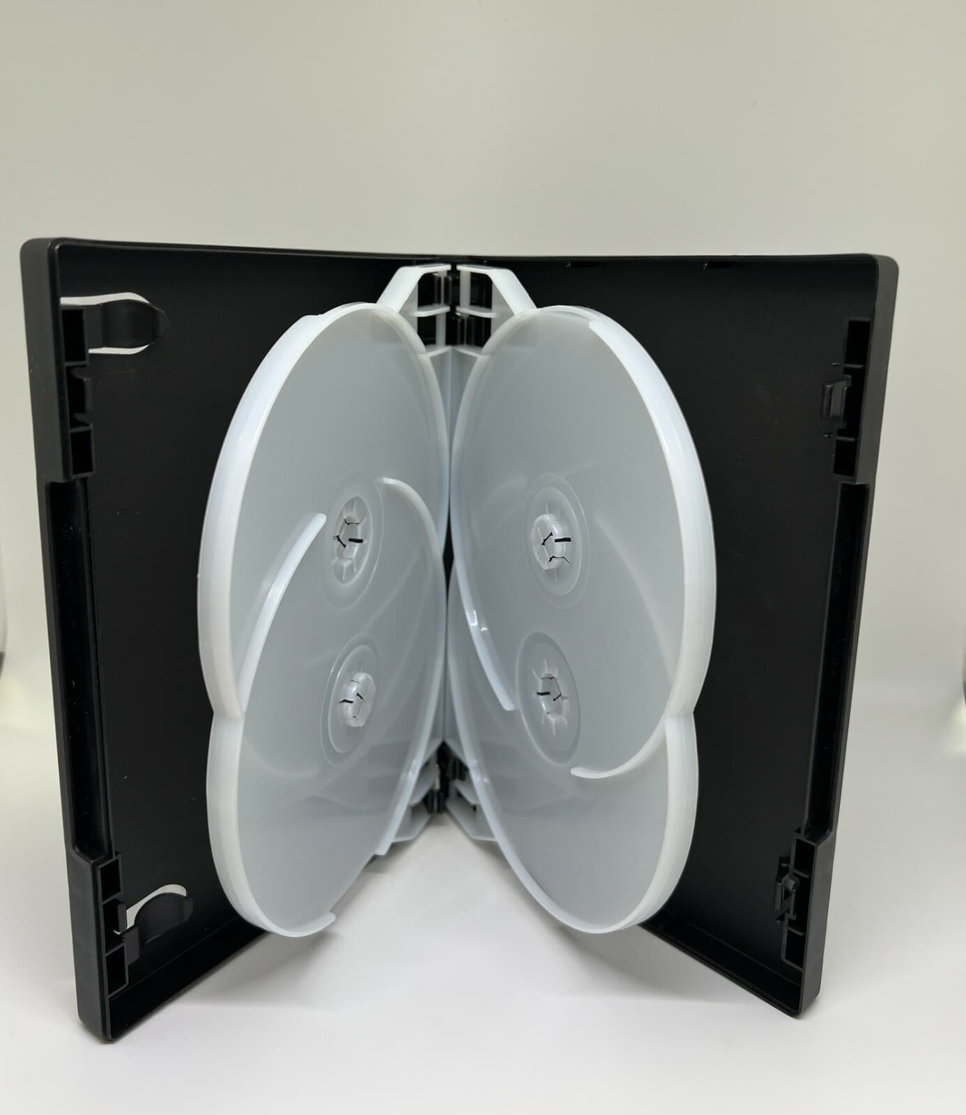 2 Black 22mm Quad (4) Disc DVD Case w/Sleeve & Clips White Trays, PSD70C-22MM 2