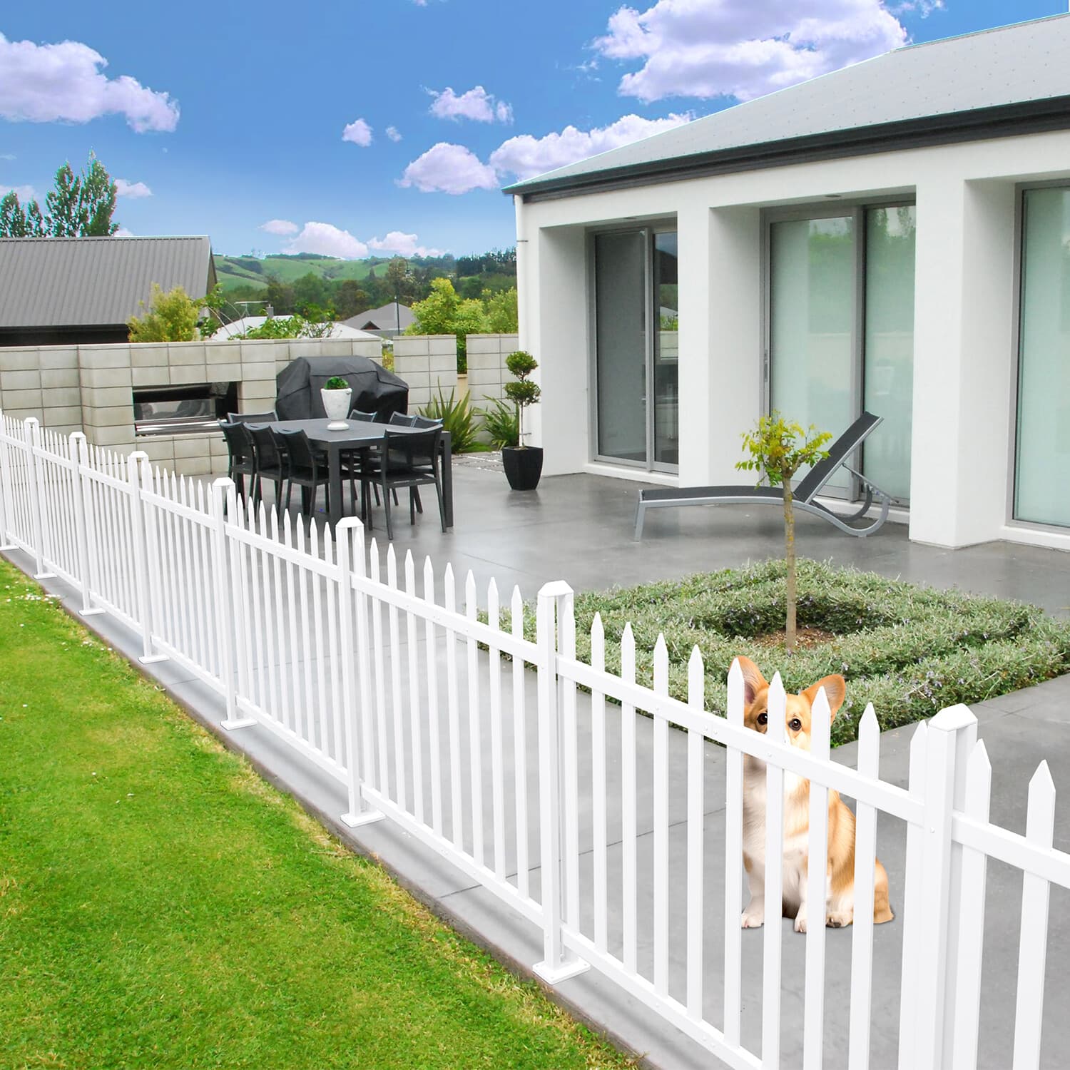 Vinyl Picket Fence PVC Panel White 84''Wx30''H Yard Garden Straight 20 Pickets N