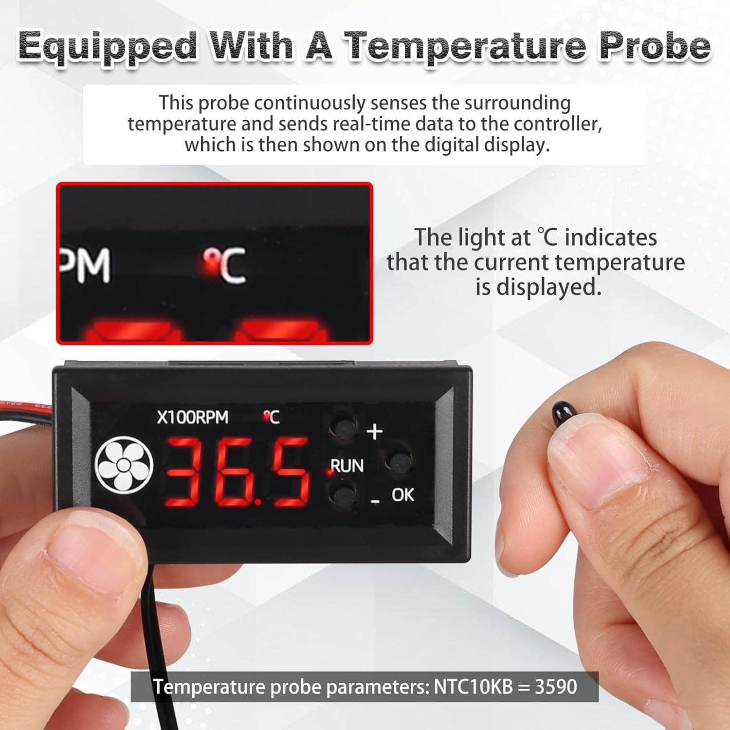 ICSTATION 12V PWM 4-Wire Fan Speed Controller with Temp Probe Display 6