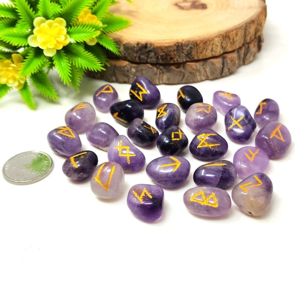 Amethyst Rune Stone Set | Hand-Carved Crystal Runes for Reiki, Spiritual Gift 6
