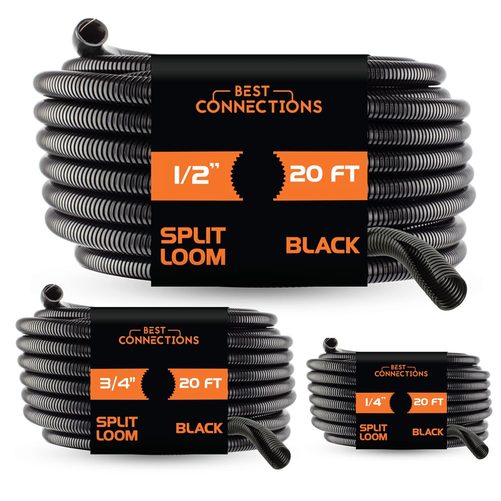 20 Ft Split Loom 1/4" 1/2" 3/4" Black Wire Harness Wrap Cover Sleeve Conduit
