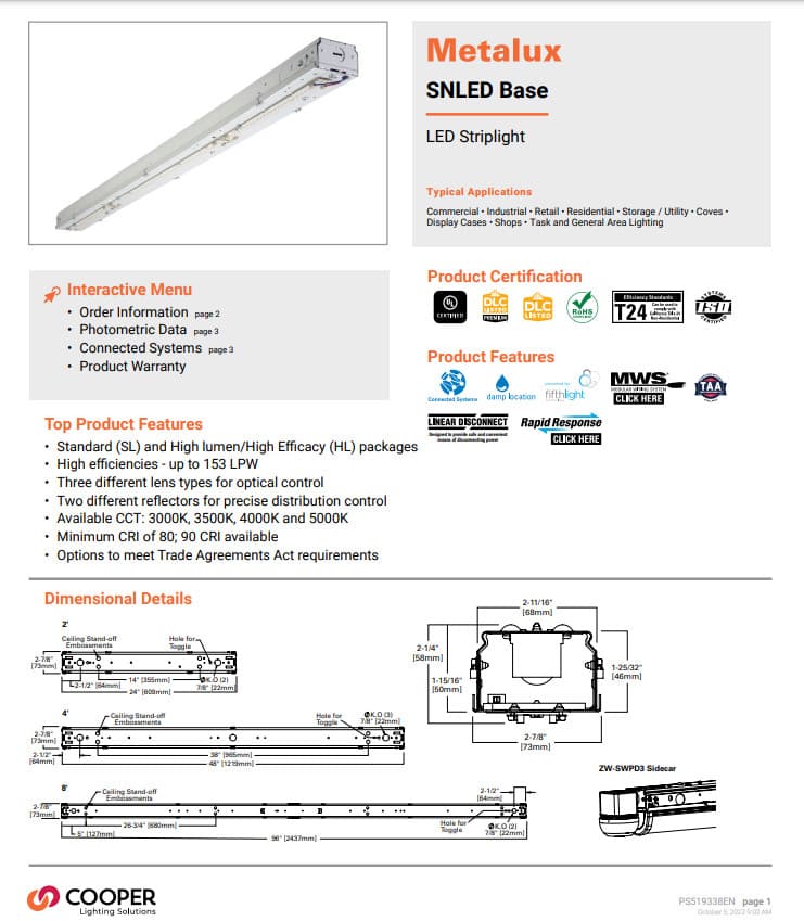 (Lot Of 4) Cooper/Metalux SNLED Base Low Bay End Of Row Motion Sensor LB-ERMS360 6