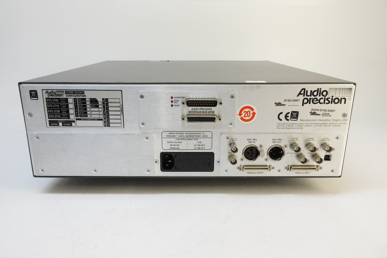 Audio Precision SYS2722 Audio Analyzer w/ Opt IMD, BUR, S-AES17, CCR, B20K, B40K 4
