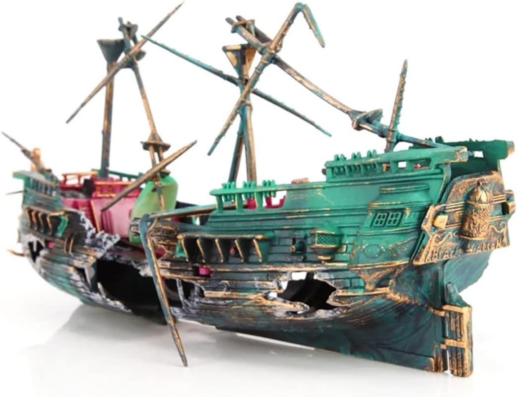 Aquarium Shipwreck Ornament – Air Bubbler Sunken Ship for Fish Tank Aeration