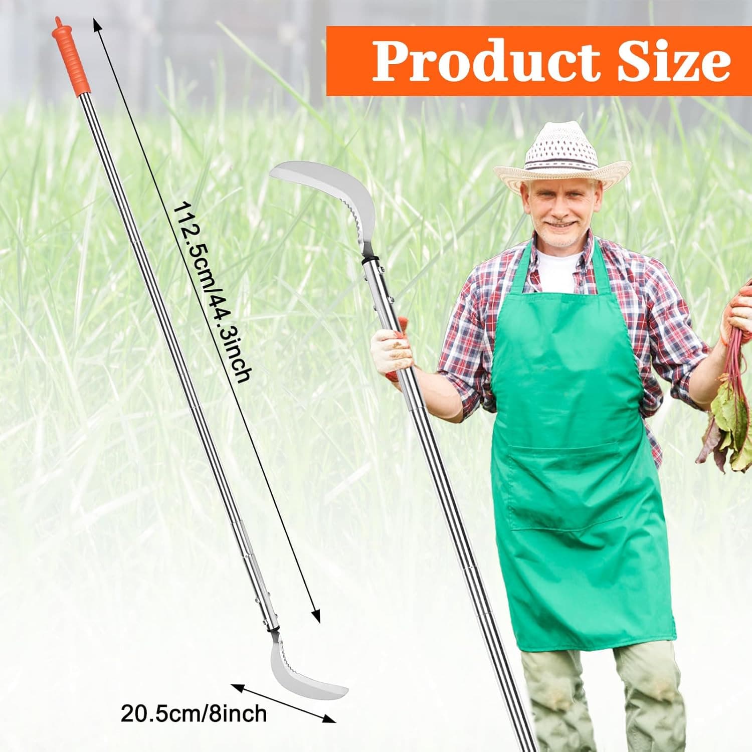 Weeding Sickle,Stainless Steel Long Handle Double Serrated Blade Grass Sickle,St 2