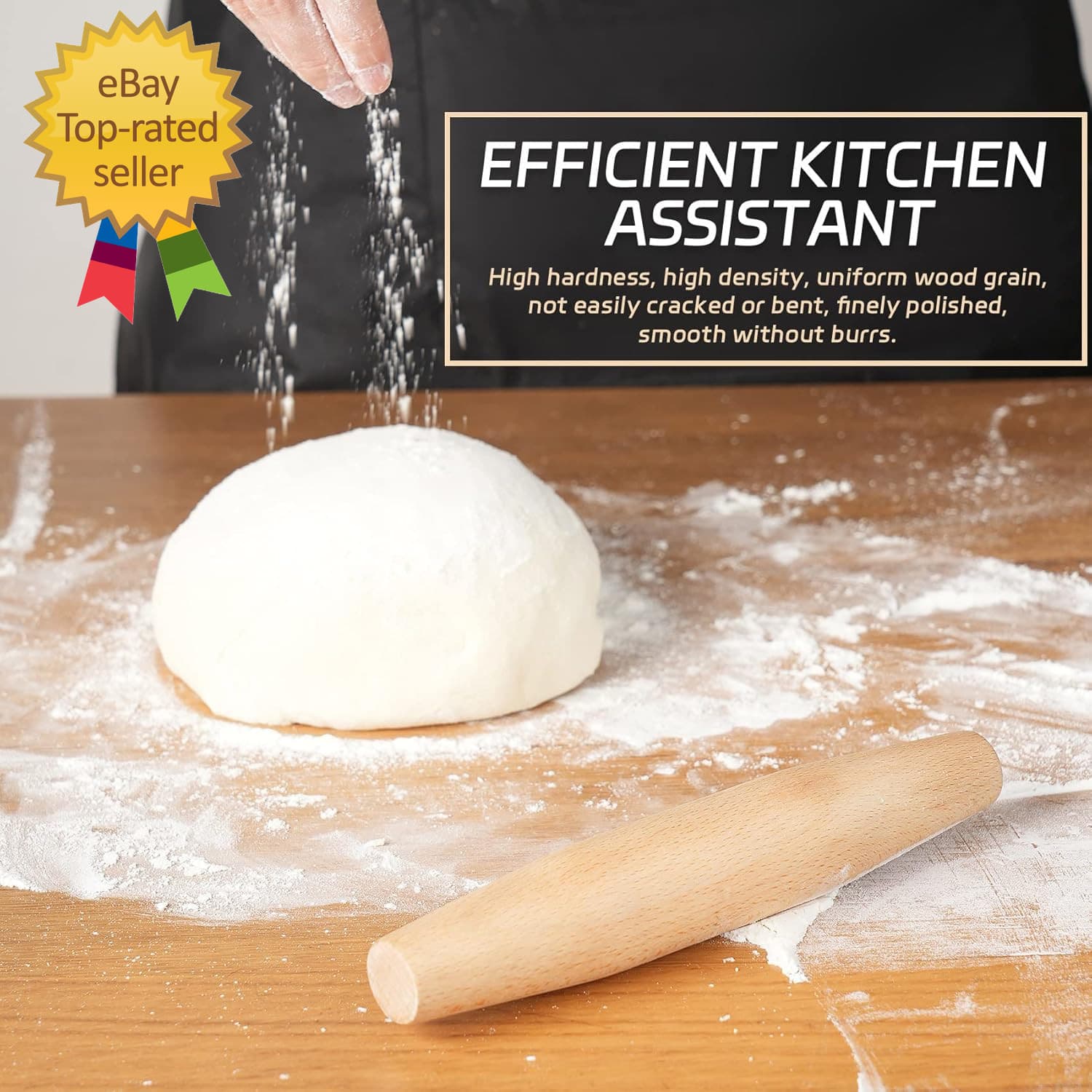 French Rolling Pin for Baking - Tuyotue 7.9 Inches Beech Wood Tapered Rolling Pi 3