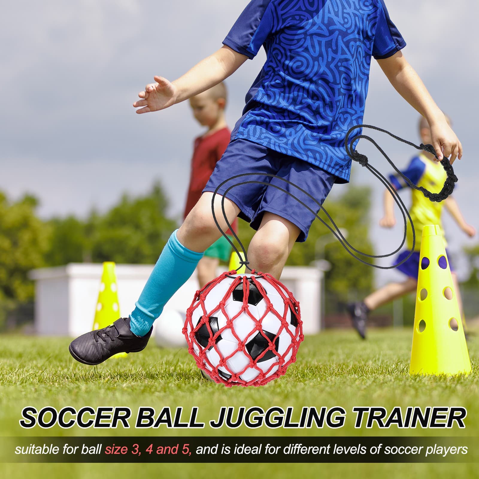 Soccer Ball Net, Solo Football Ball Kick Net Practice Training, Red/Blue 5