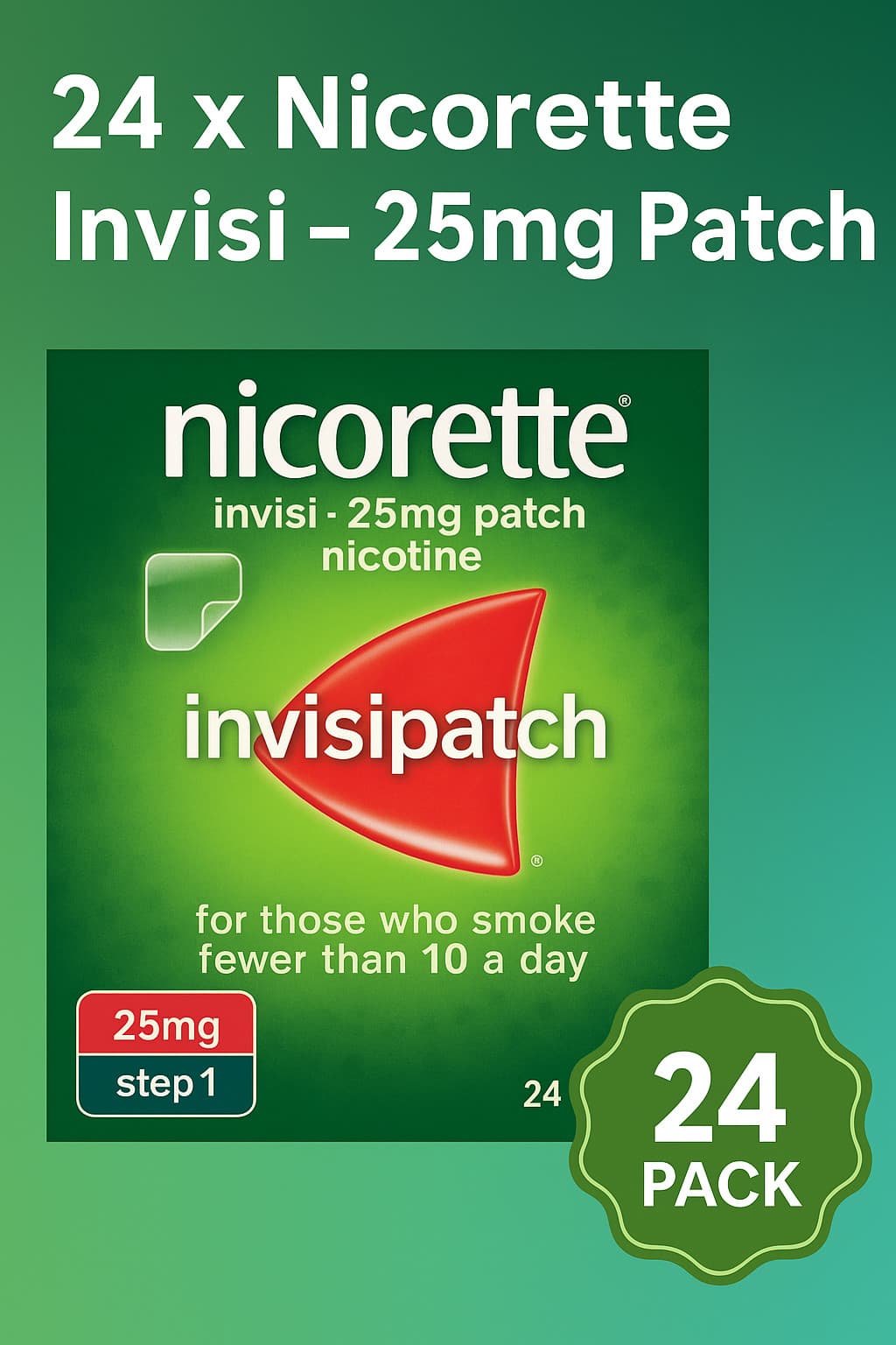 24xNicorette Invisi – 25mg Nicotine Patches (7 Patches per Pack) - FAST SHIPPING