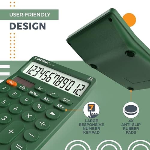  12 Digit Desktop Calculator with Large LCD Display, 4 Functions 6) Green 6