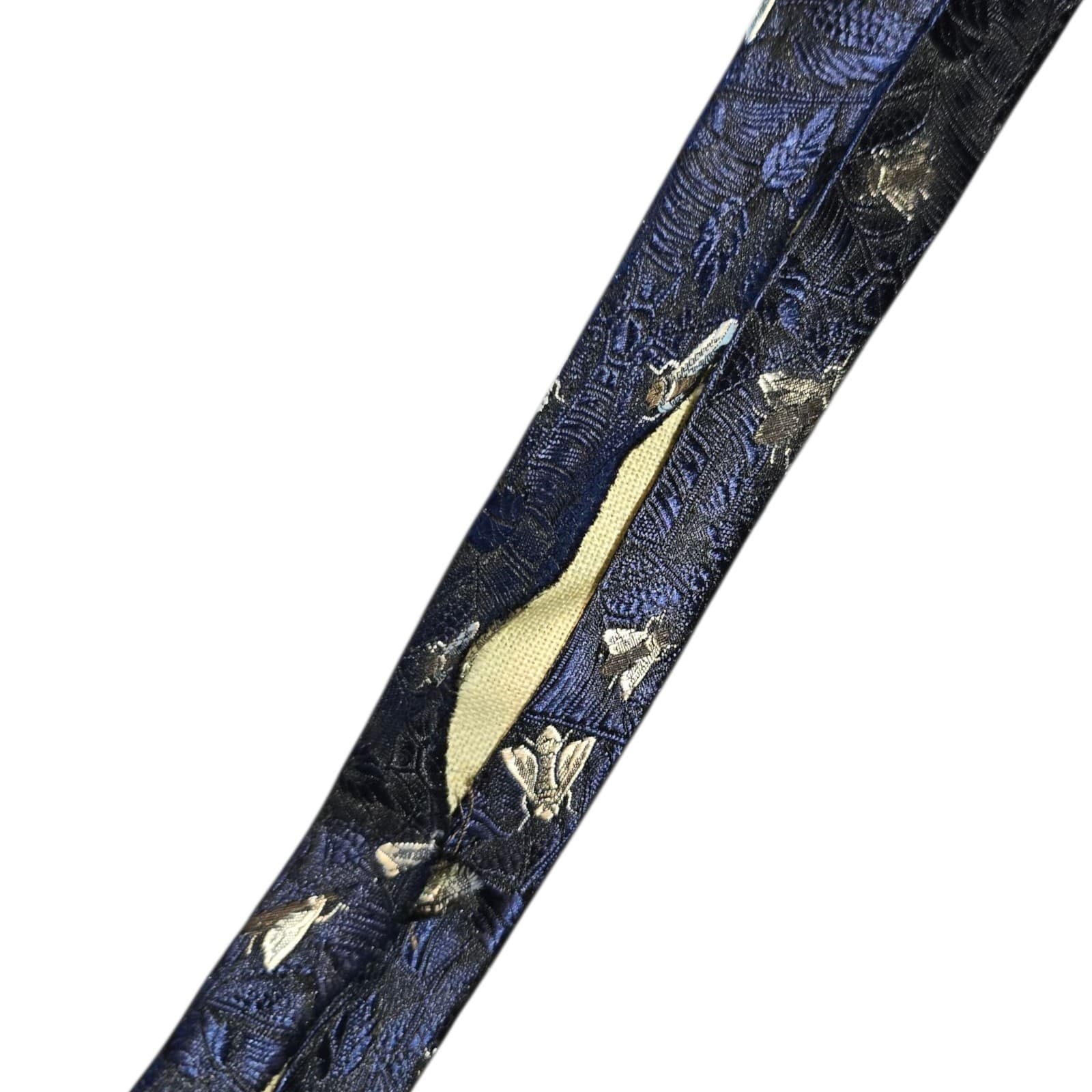 Vintage 1950s Marea Necktie Spiderwebs Embroidered Flies Insects Handmade Italy 6