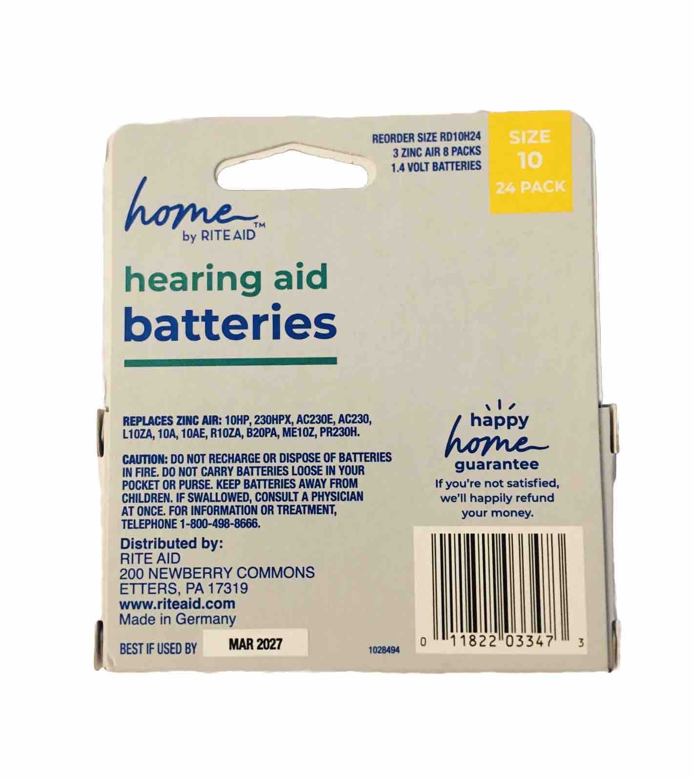 RITE AID Size 10 Hearing Aid Batteries Zinc Air Batteries  Exp. March 2027 2