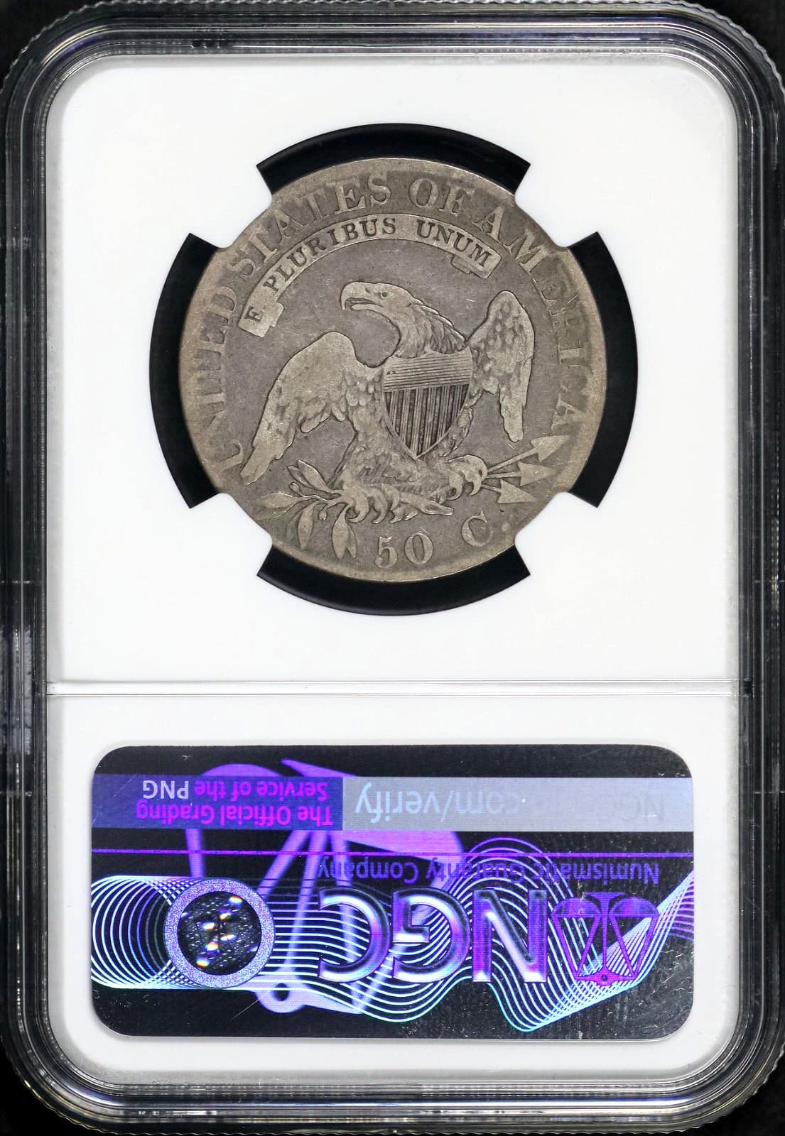 1824 CAPPED BUST HALF DOLLAR NGC VG 8 NICE AND NATURAL MEDIUM DEEP GREY WITH 4