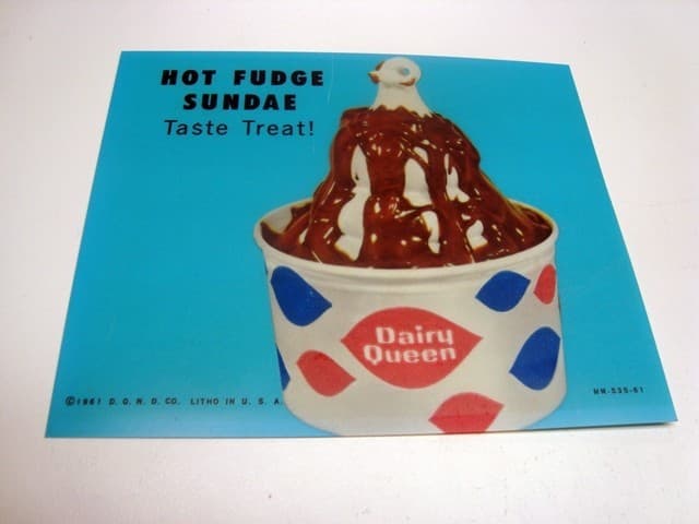 Circa 1961 Dairy Queen, DQ Lighted Sign Insert, HOT FUDGE SUNDAE, Blue Version