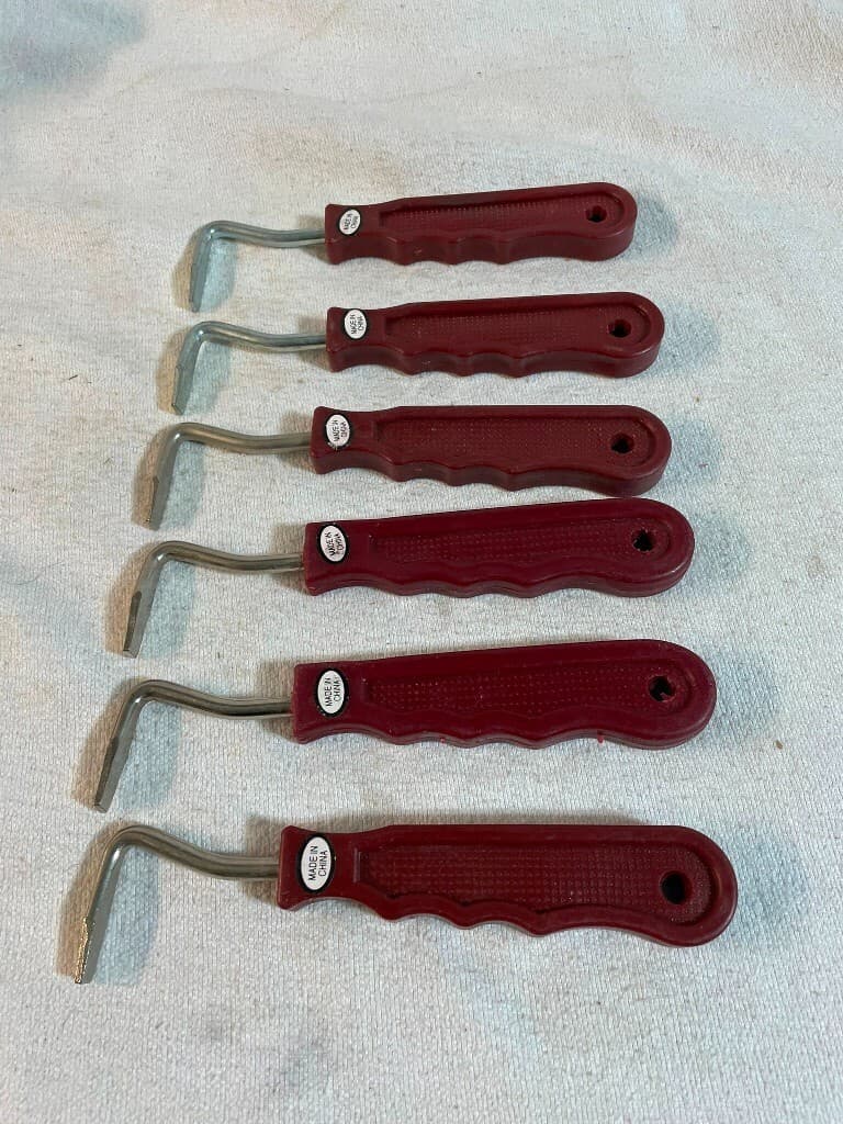 Horse Hoof Pick, Steel with Maroon Handle,  Equine Grooming Care - Lot of 6