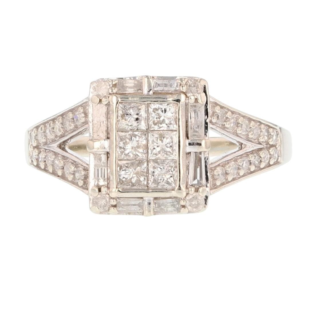 .86ctw Princess Diamond Cluster Halo Engagement Ring 10k White Gold Size 9.25