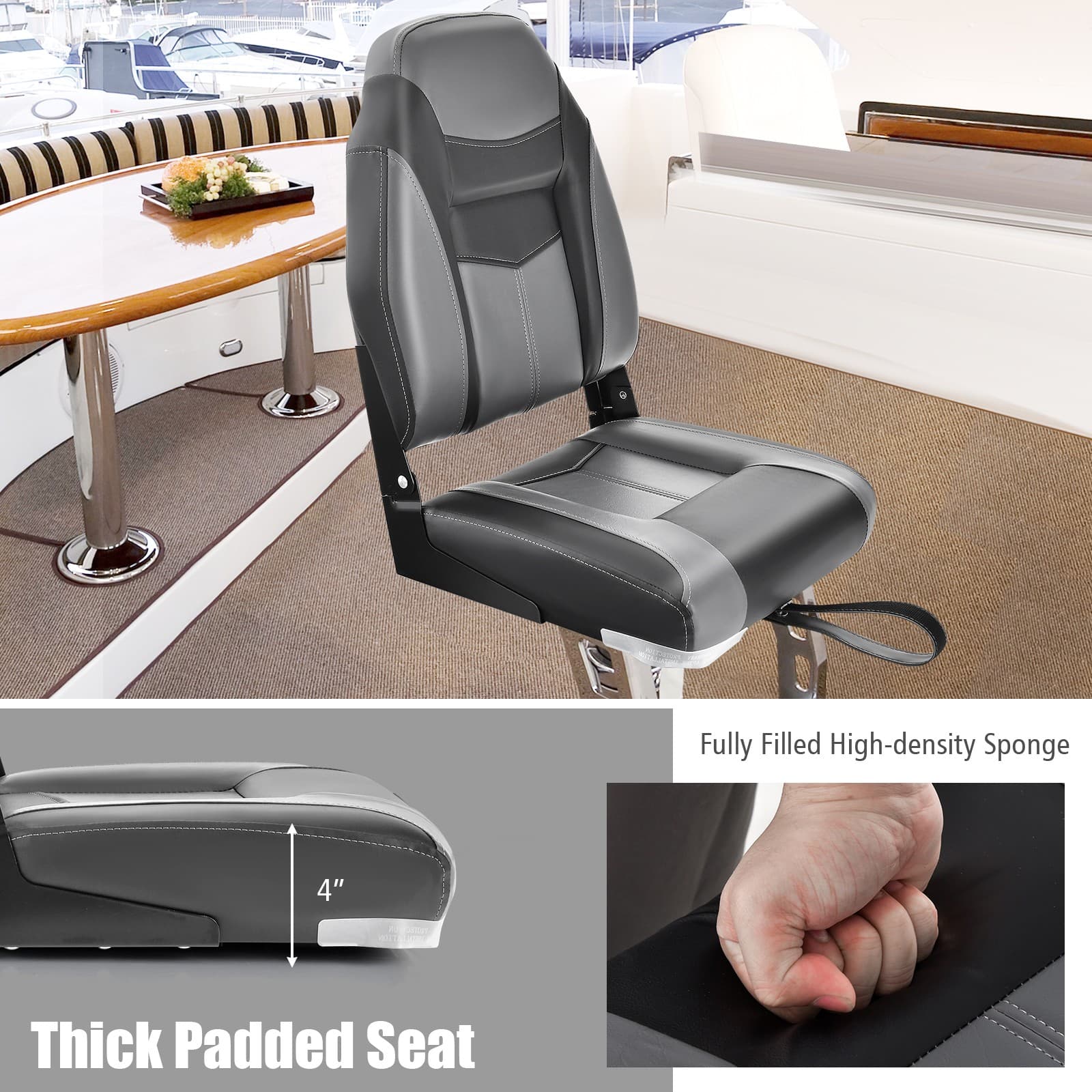 2 Pack High Back Folding Boat Seats with Sponge Cushion & Flexible Hinges 6