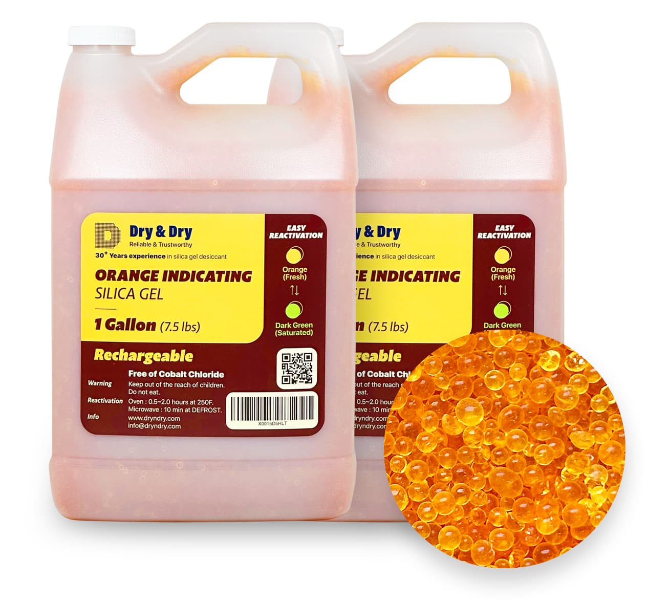 2 Gallon(15 LBS) "Dry&Dry" Premium Orange Indicating Silica Gel Desiccant Bead