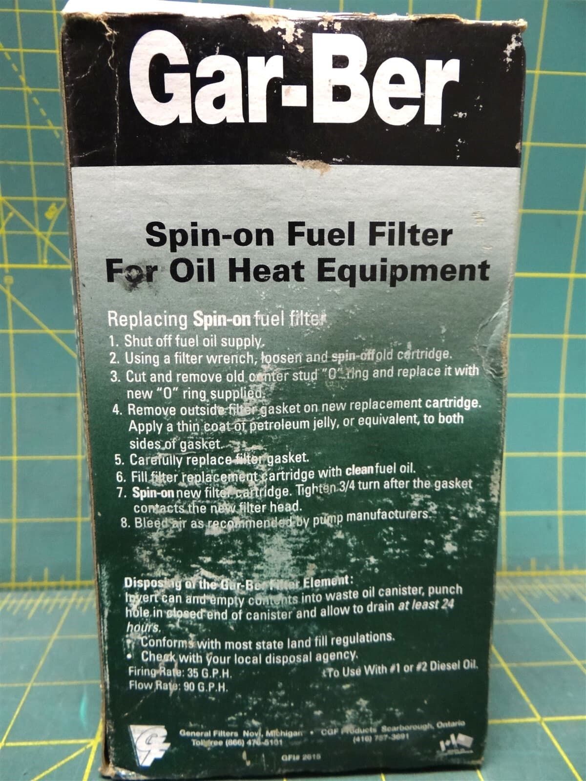 Gar-ber Commercial Spin-On Fuel Oil Filter Replacement Cartridge Model M  2