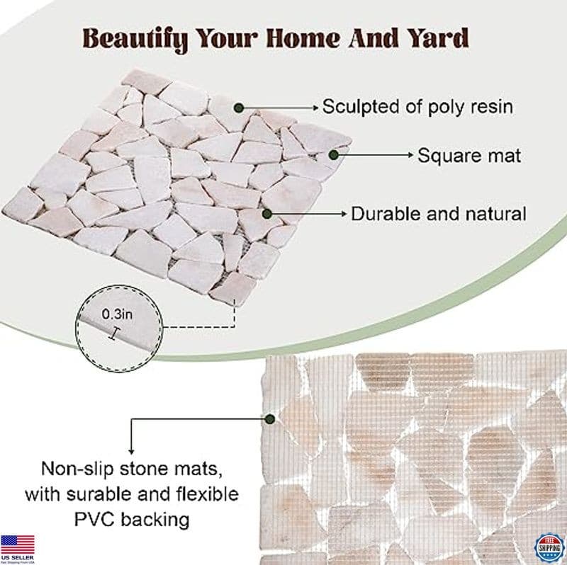 Sasylvia 6-Pack 12" Square Marble Riverstone Stepping Stones for Garden Pathways 3