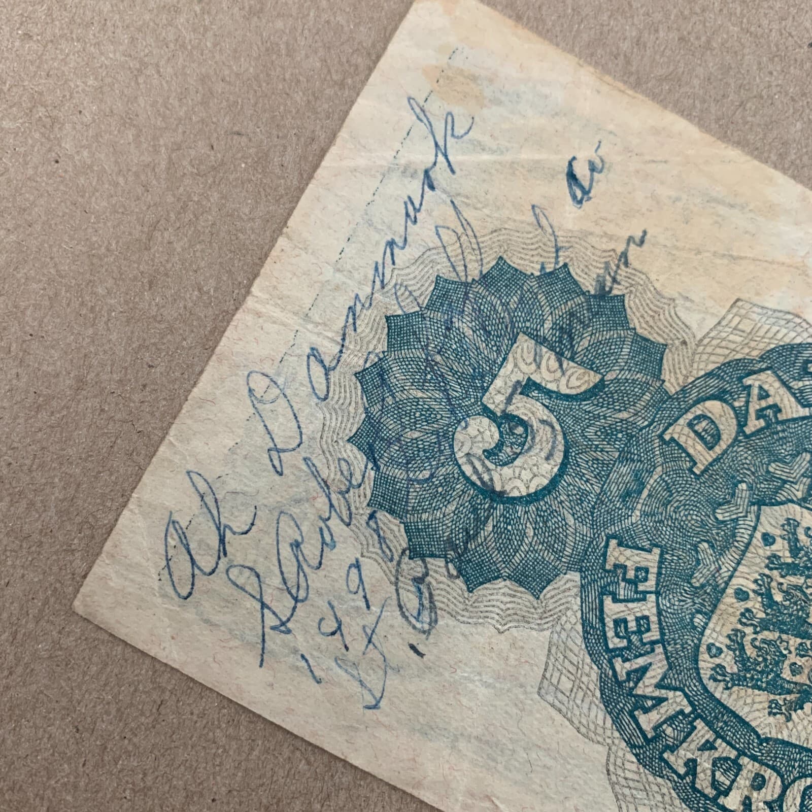 1948 DENMARK 5 Kroner  Banknote P35e Danish Currency Paper Mooney Post WWII WW2 3