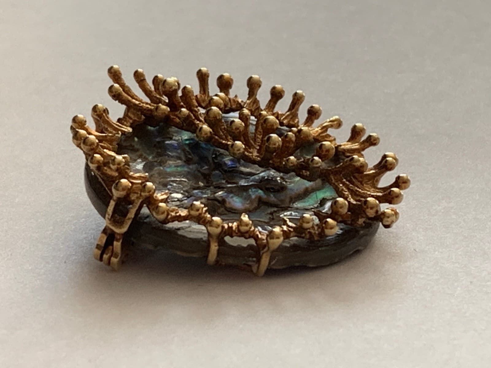 9ct Gold & Natural Abalone Shell Brutalist Brooch 4