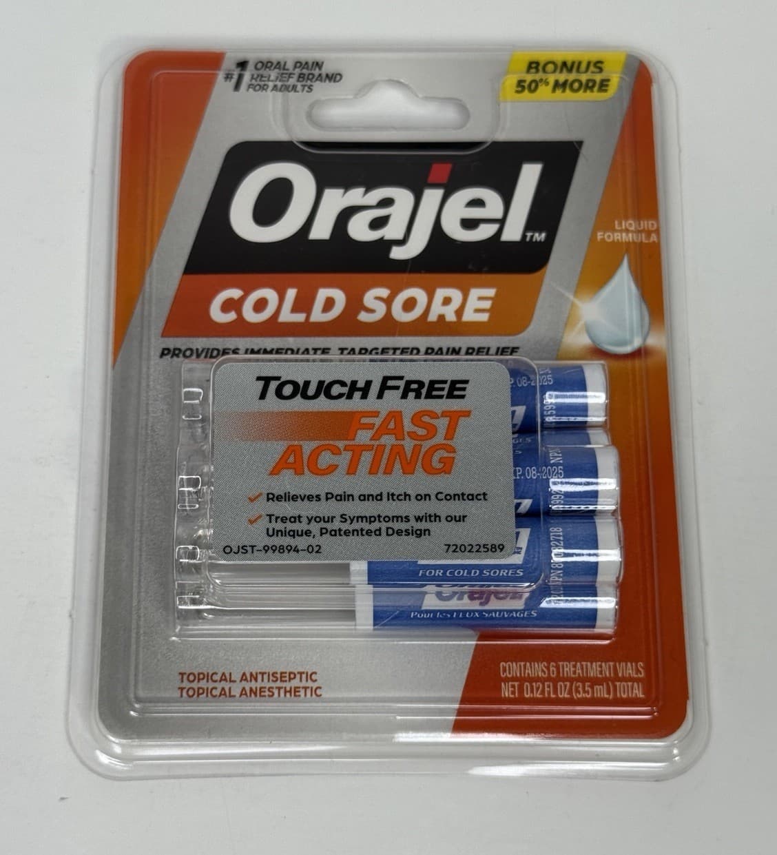 Orajel Touch Free Cold Sore 6 Treatment Vials 0.12 fl oz (3.5 ml)