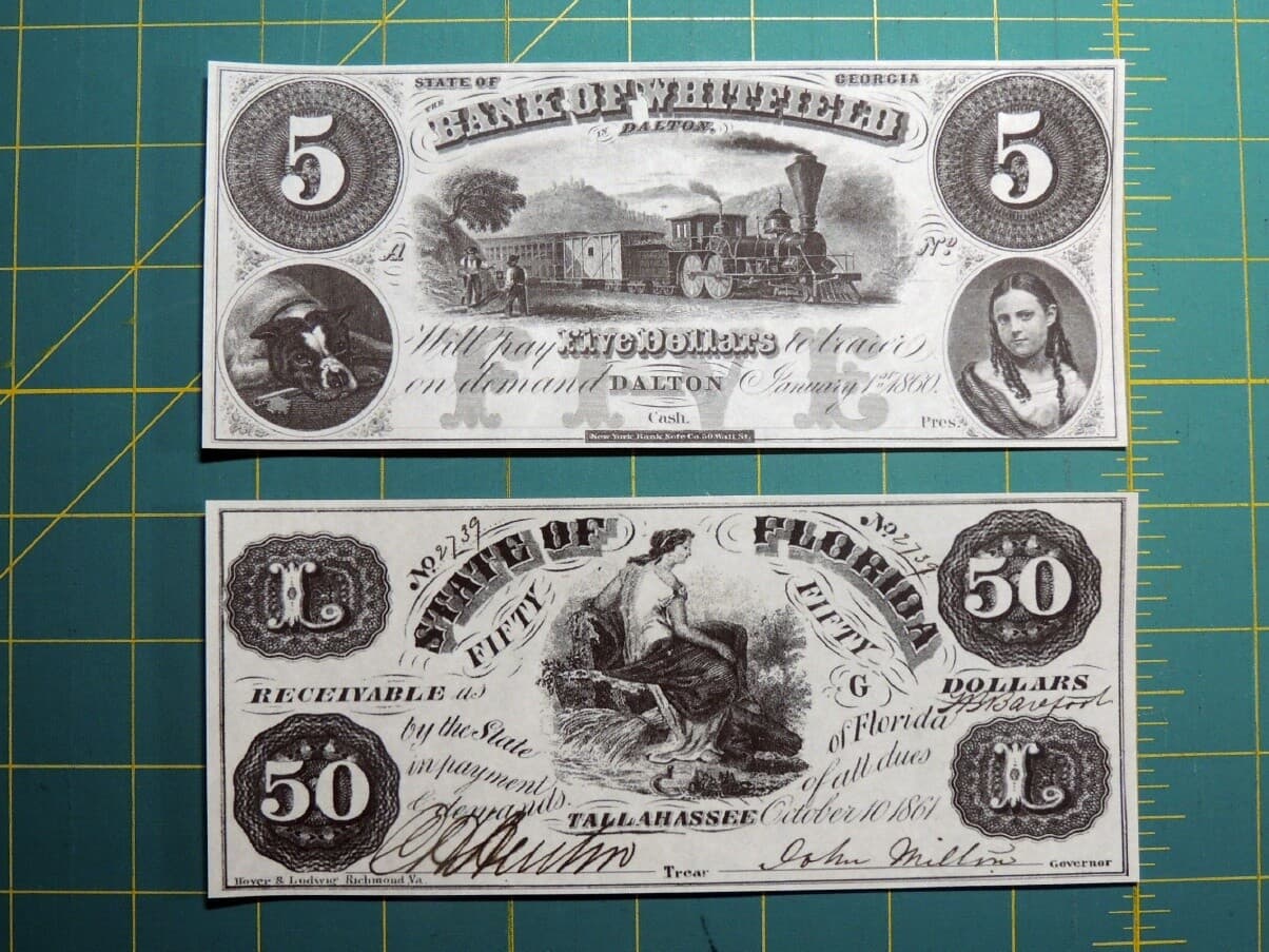 Reproduction Obsolete Bank Notes: Civil War Era 6 Various CSA States Set #3 4