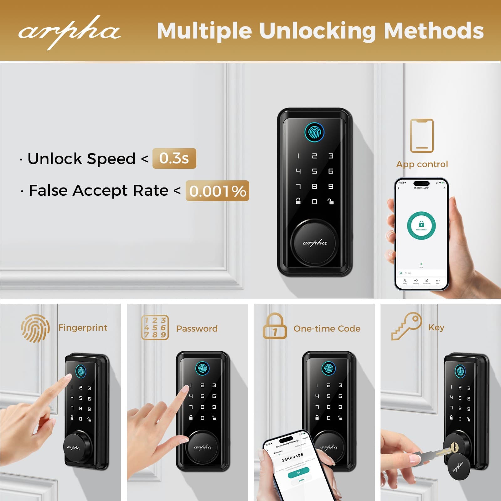 ARPHA Keyless Entry Smart Door Lock Fingerprint Electronic Keypad App Control 2