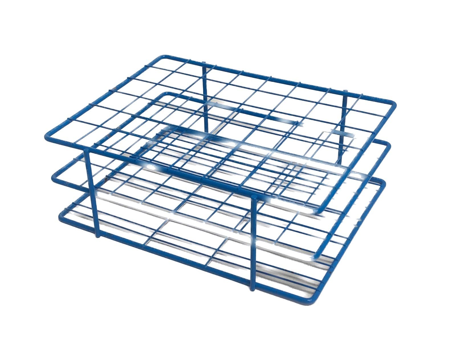 48-Place Blue Epoxy-Coated Wire Test Tube Rack for 25-30mm Tubes 6x8 Array 11”L