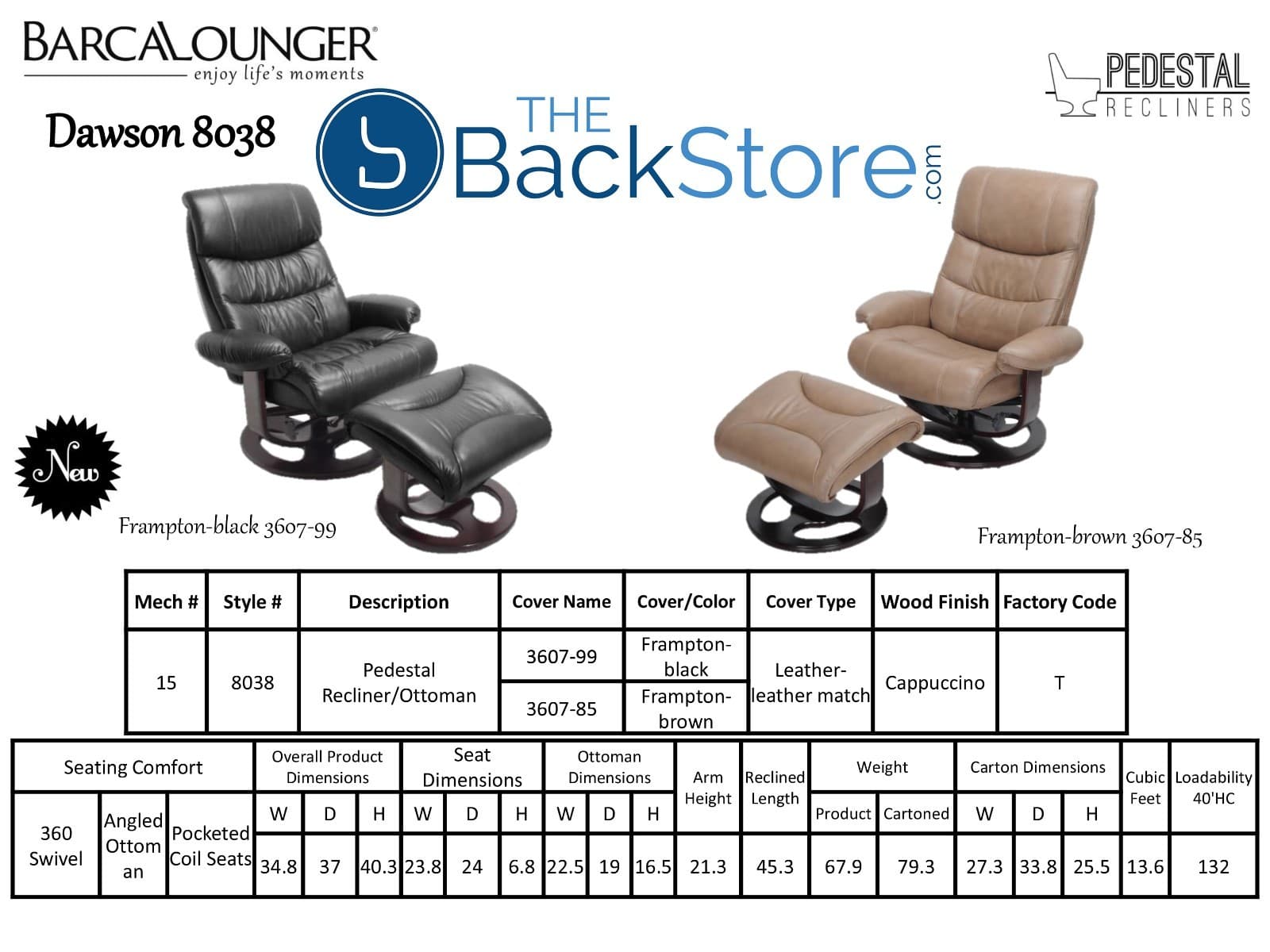 Barcalounger Dawson Chelsea Cobblestone Leather Pedestal Recliner Chair Ottoman 4