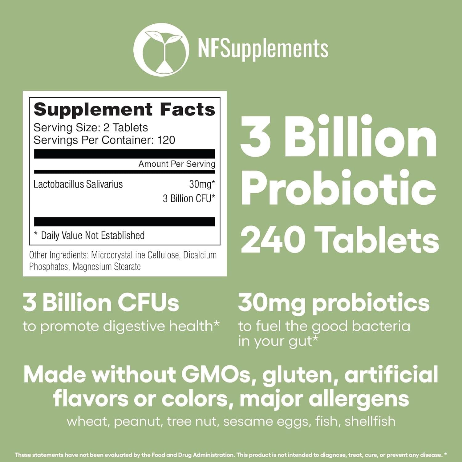 Lactobacillus Salivarius Probiotic Supplement 240 Tablets 3 Billion CFU 4