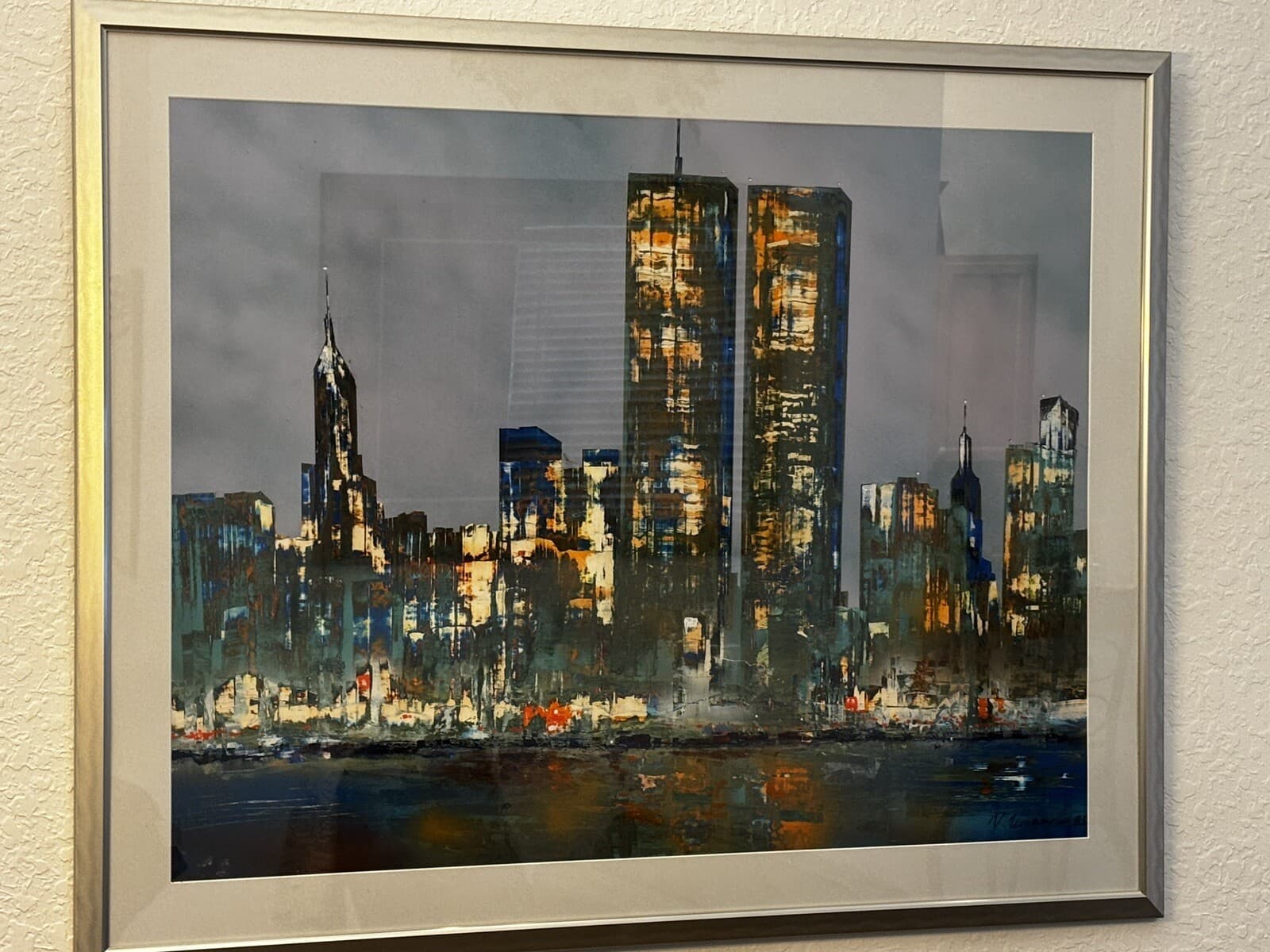 Vladimir Umansky Original Painting NYC Skyline Pre 9/11 WTC Twin Towers Signed 2