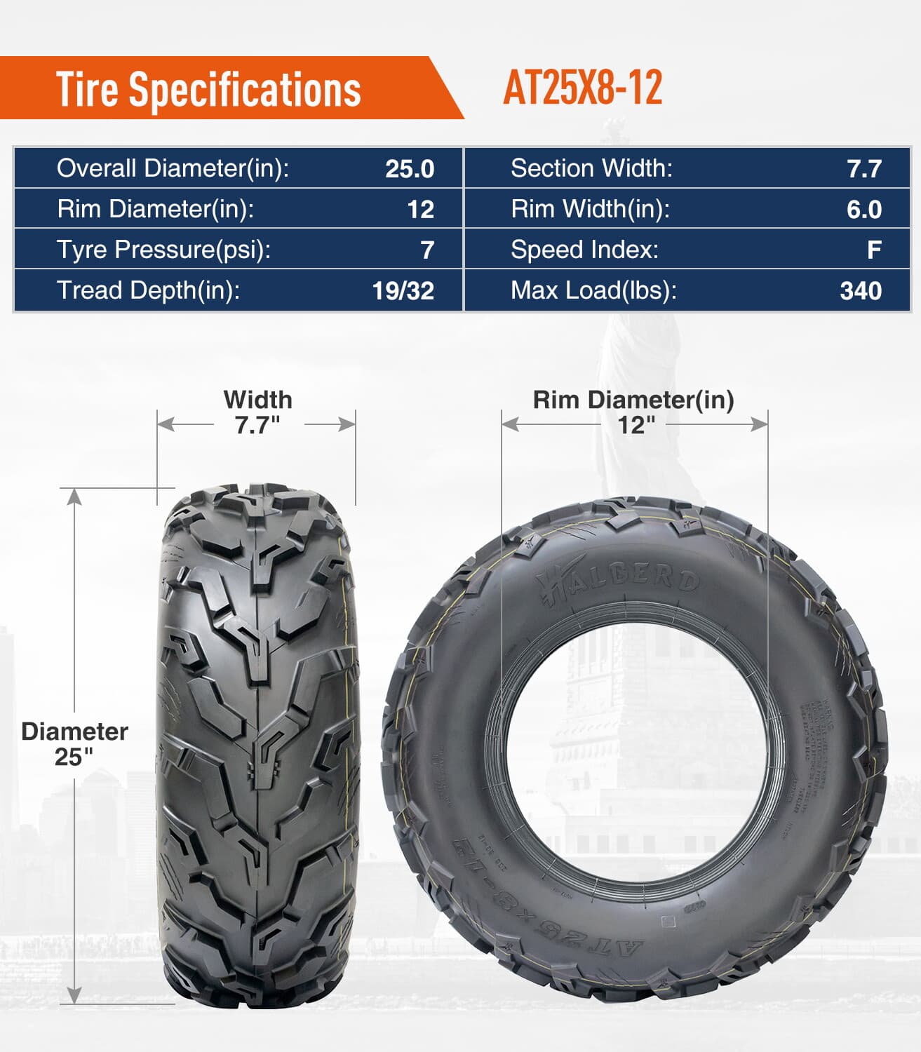 4 Packs 25X8-12 Front 25X10-12 Rear ATV Tires 6Ply All Terrain 25x8-12 25x10-12 3